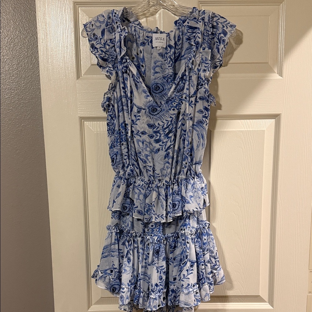 Misa Los Angeles Blue and White Floral Dress